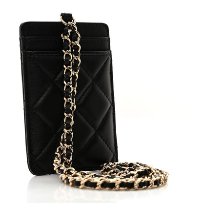 Chanel Lambskin Quilted Glitter Card Holder On Chain Black 3 of 8