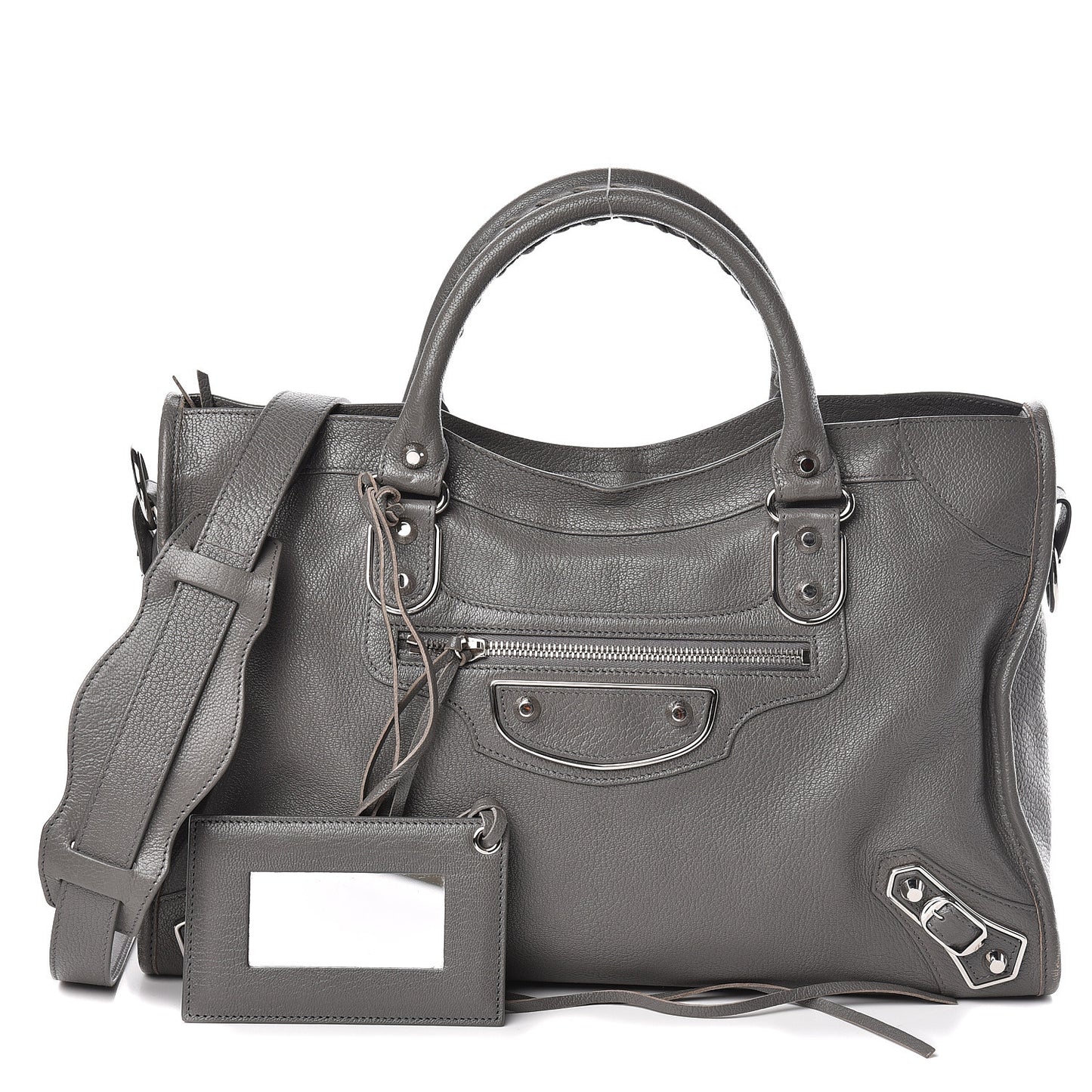 Chevre Silver Metallic Edge Hardware City Gris Acier