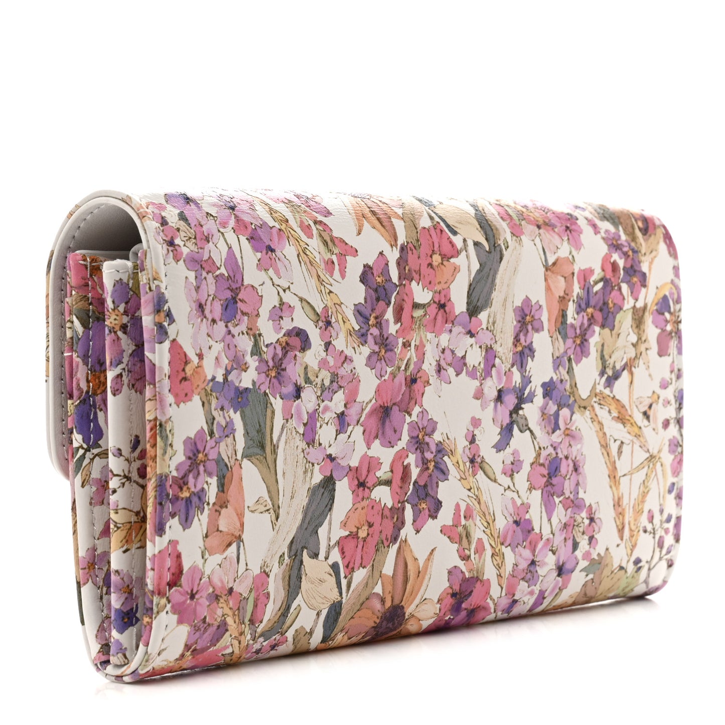 Calfskin Caro Freesia Long Wallet White Multicolor