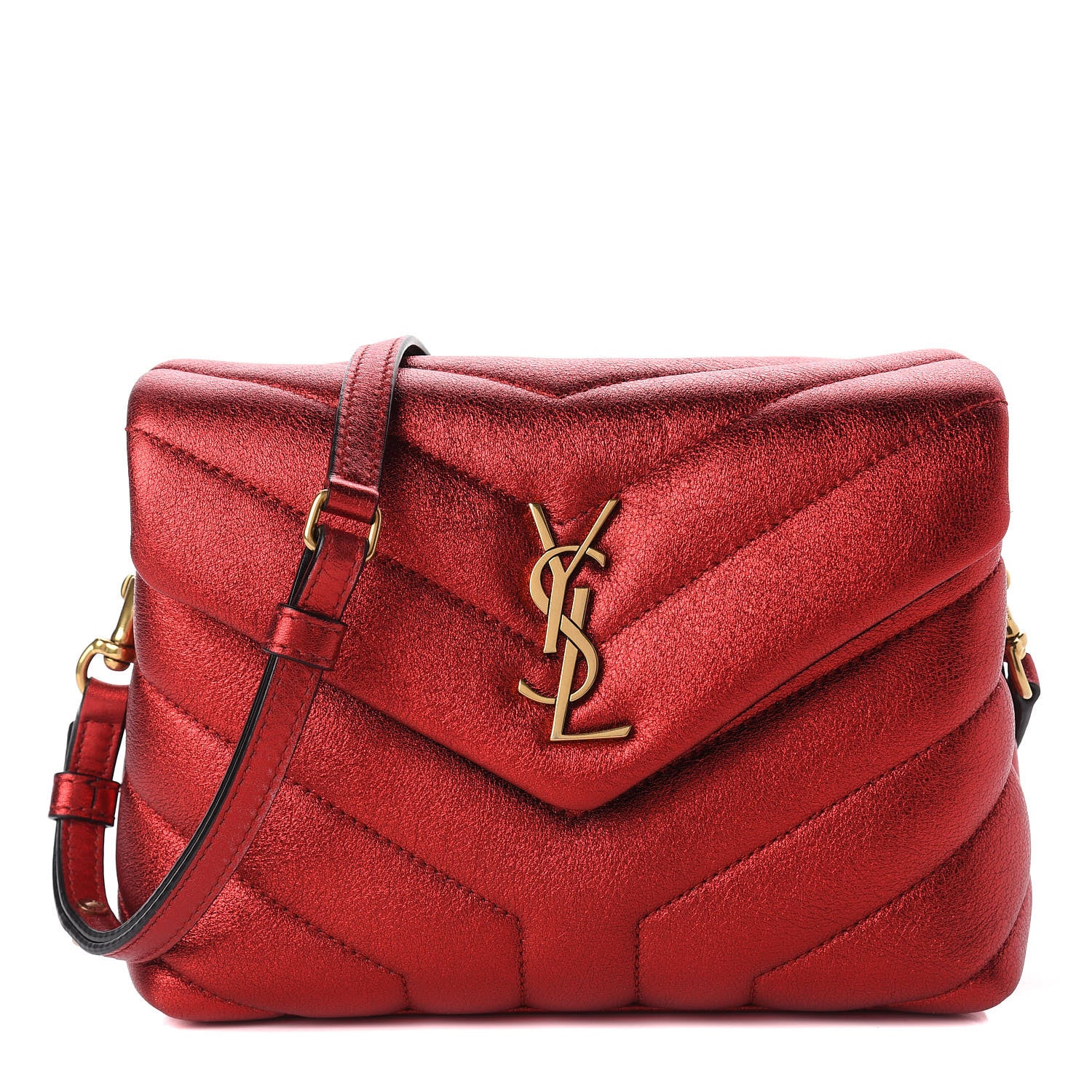 Saint Laurent Metallic Calfskin Matelasse Toy Loulou Monogram Chain Satchel Red 1 of 13