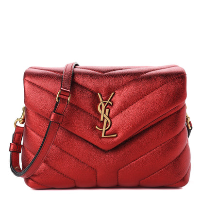 Saint Laurent Metallic Calfskin Matelasse Toy Loulou Monogram Chain Satchel Red 1 of 13