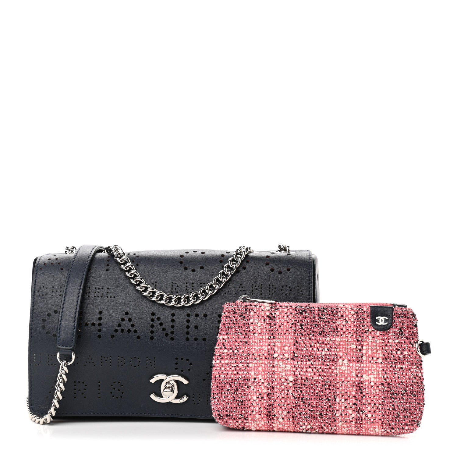 Chanel Calfskin Tweed Eyelet Flap Bag Navy 1 of 11