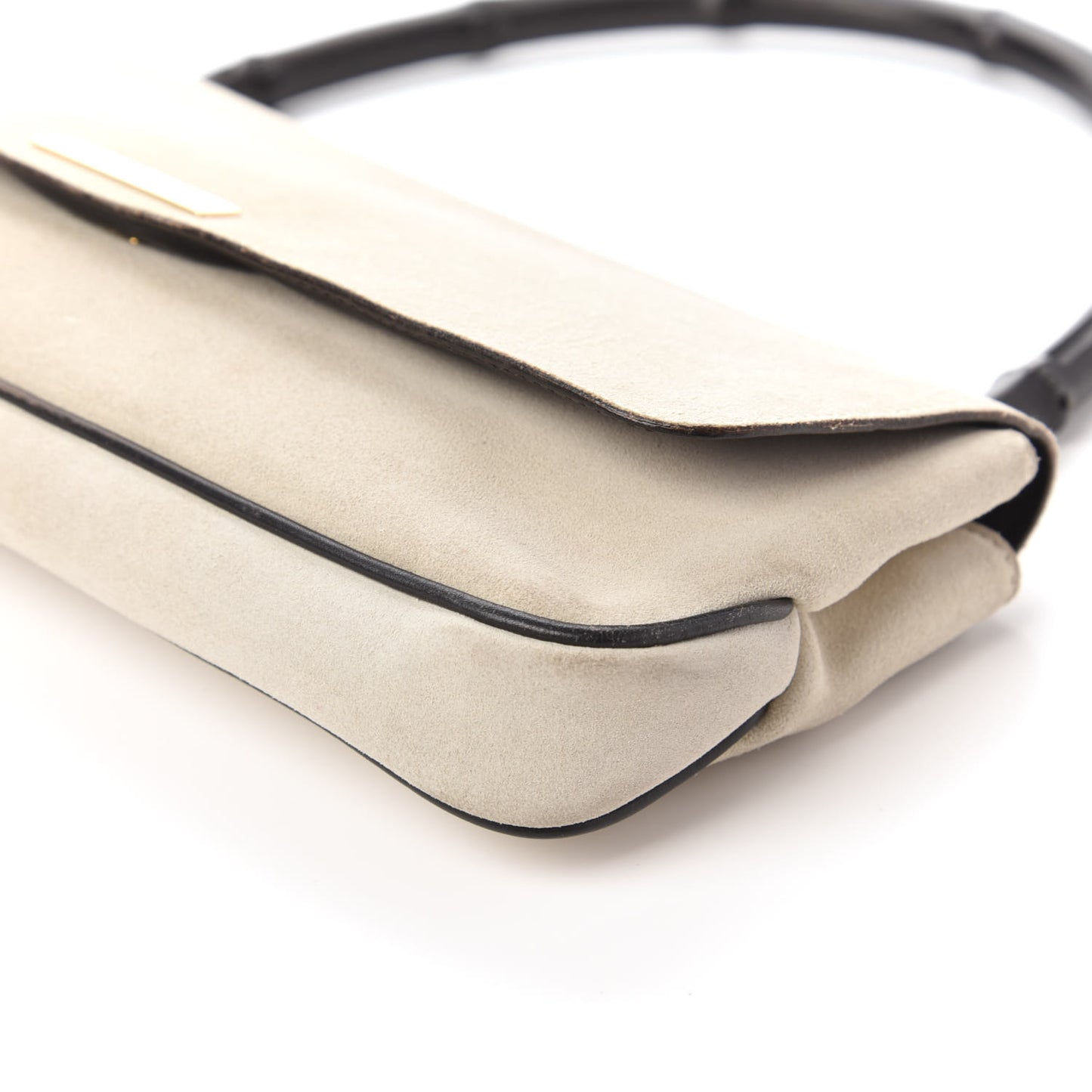 Suede Bamboo Handle Shoulder Bag White