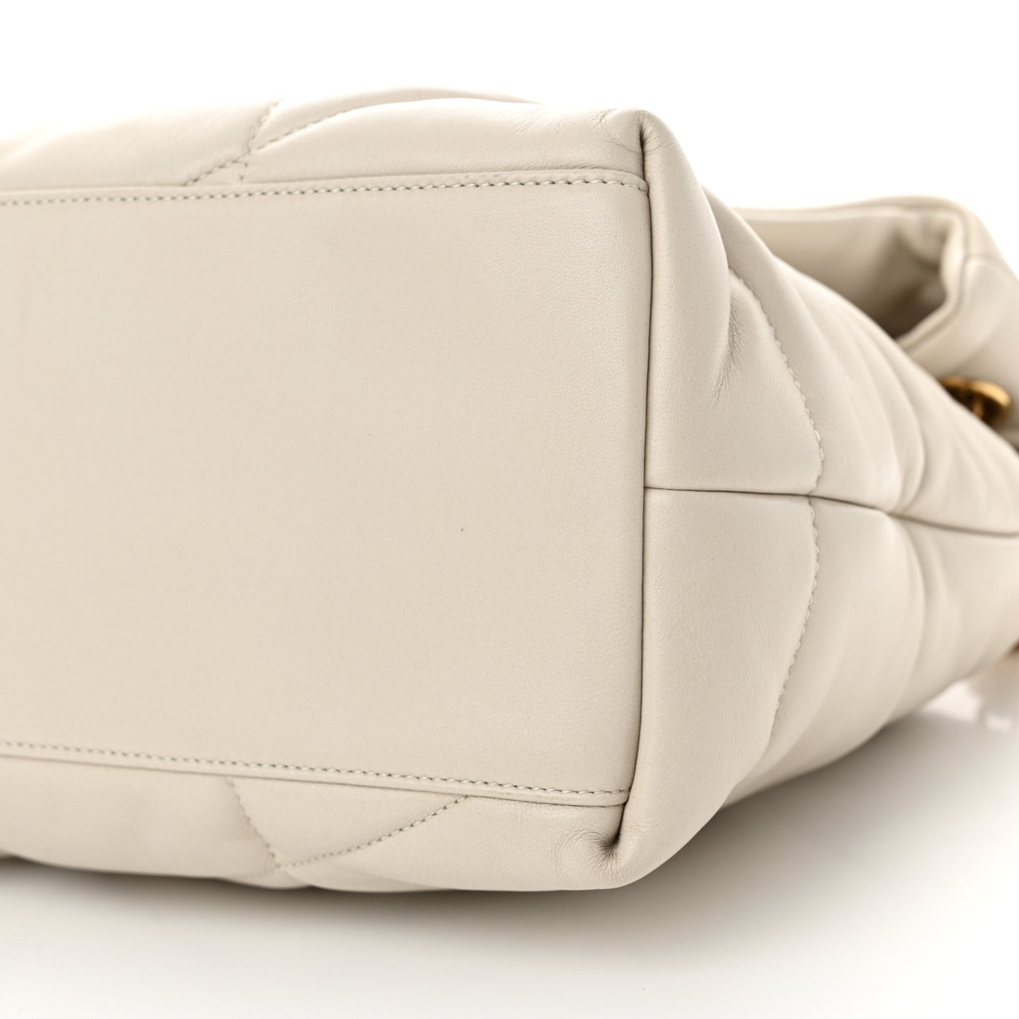 Lambskin Quilted Medium Loulou Puffer Monogram Chain Satchel Blanc Vintage