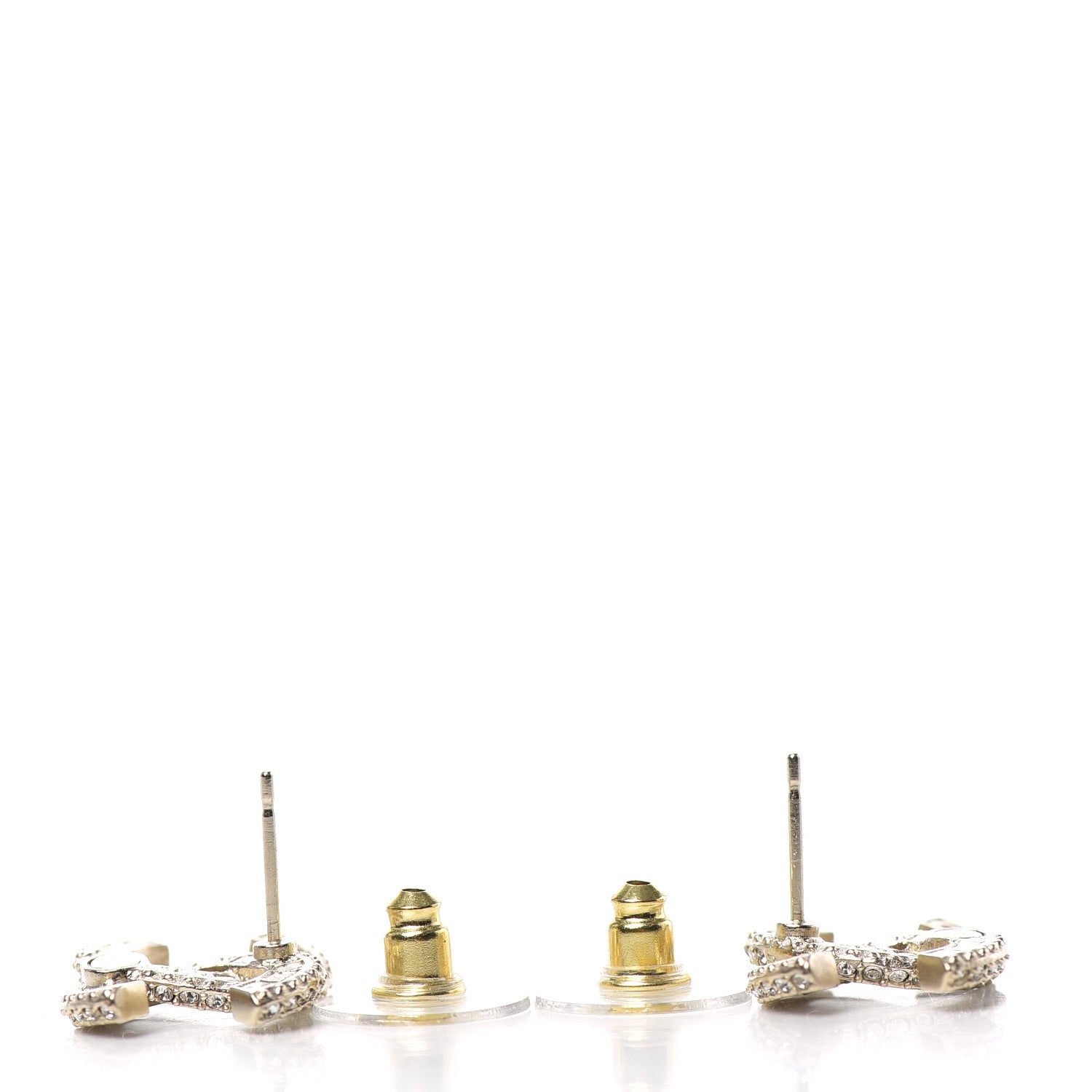 Chanel Crystal Timeless CC Earrings Light Gold 3 of 4