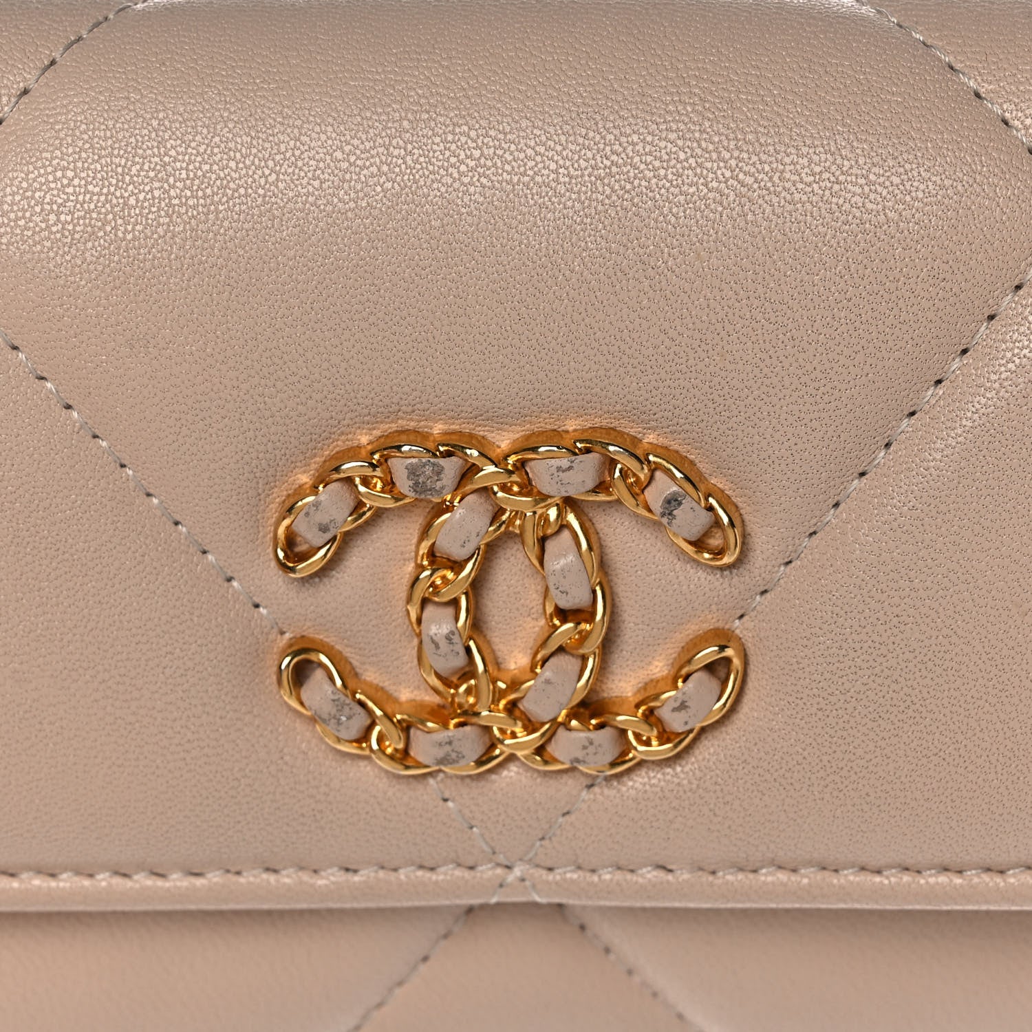 Chanel Shiny Goatskin Quilted Chanel 19 Flap Wallet Beige 9 of 13