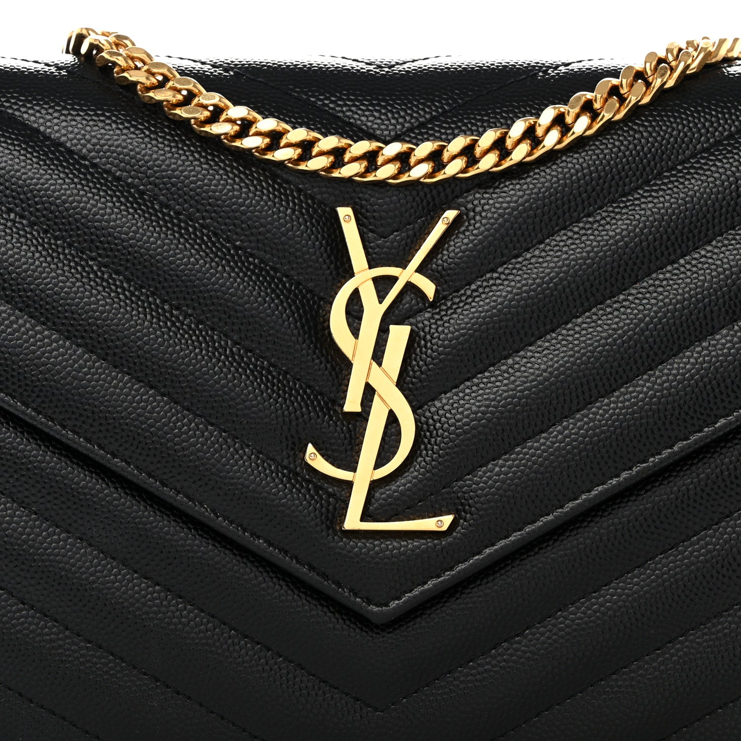 Saint Laurent Grain De Poudre Matelasse Chevron Monogram Chain Wallet Black 8 of 12