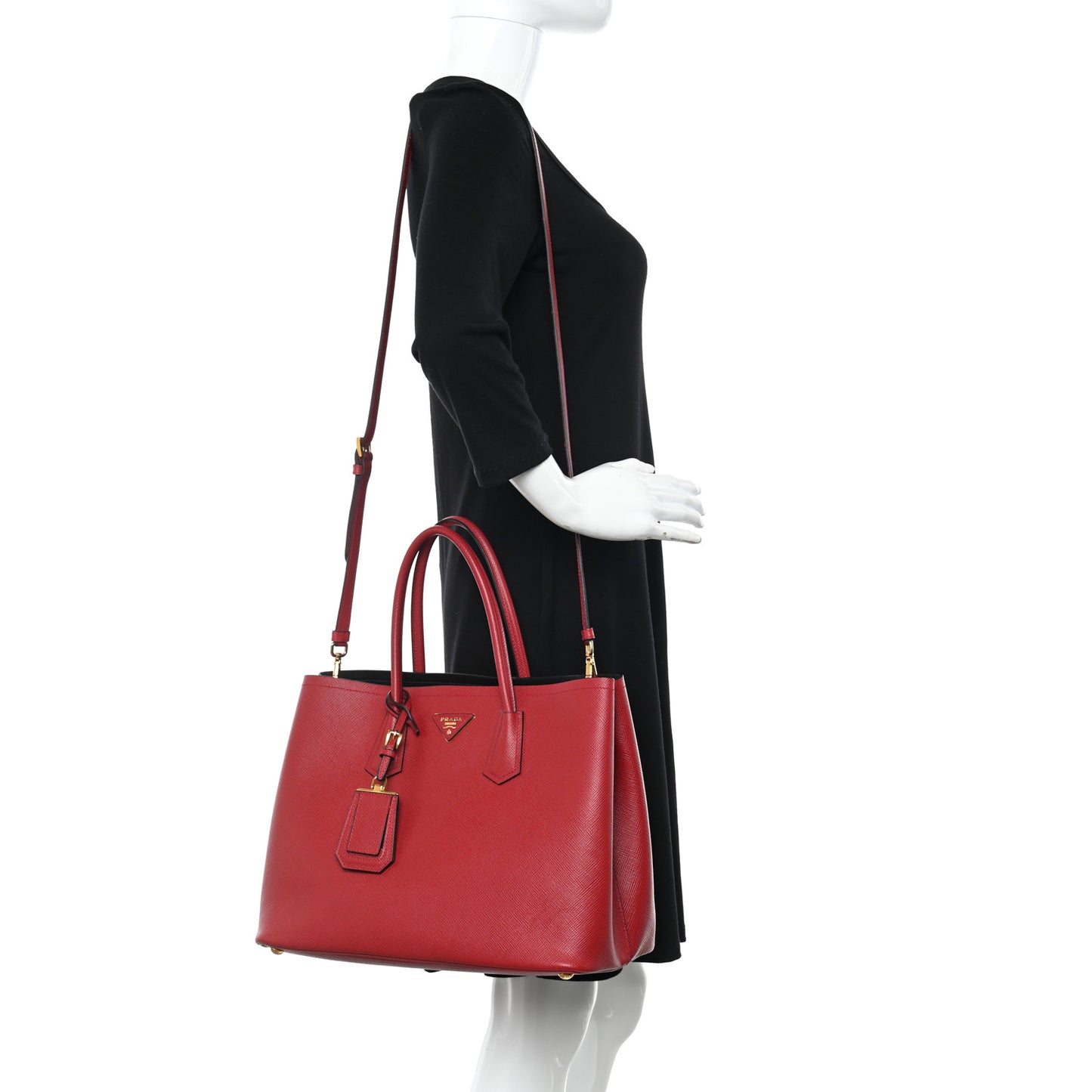 Saffiano Cuir Large Double Bag Fuoco Black