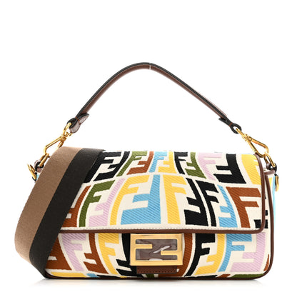 Fendi X SARA COLEMAN Canvas Vitello King Seta FF Fish Eye Embroidered Baguette Grezzo Multicolor Ghianda 1 of 9