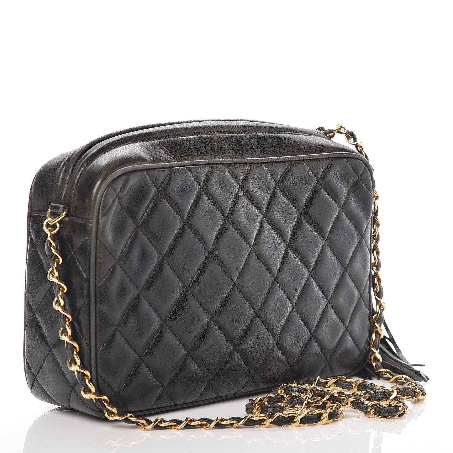 Lambskin Quilted CC Tassel Camera Case Black