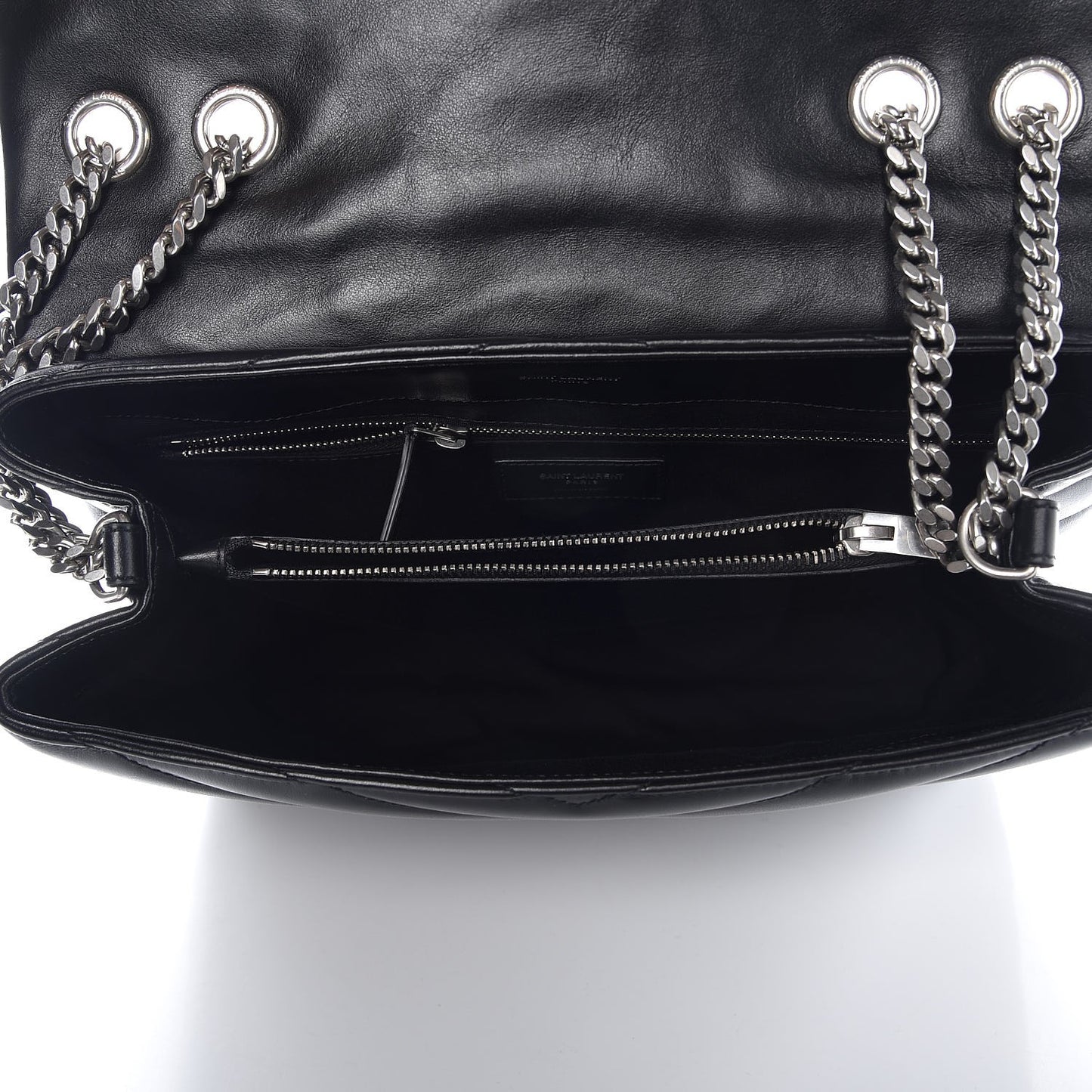 Calfskin Y Quilted Monogram Medium Loulou Chain Satchel Black