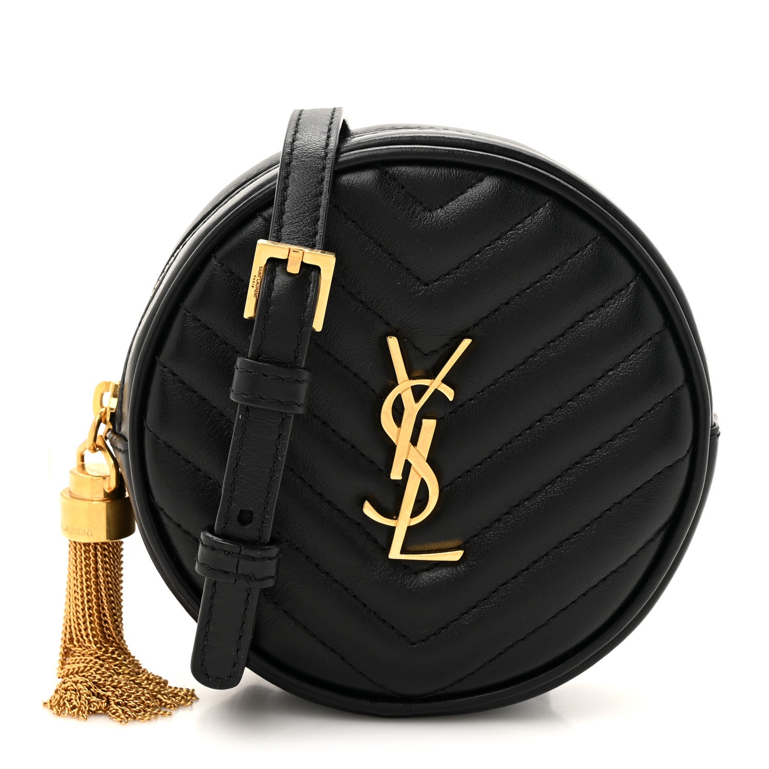Saint Laurent Calfskin Matelasse Chevron Quilted Baby Round Vinyle Belt Bag Black 1 of 10