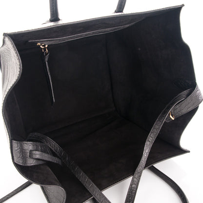 Celine Crocodile Embossed Calfskin Medium Phantom Luggage Black 5 of 7