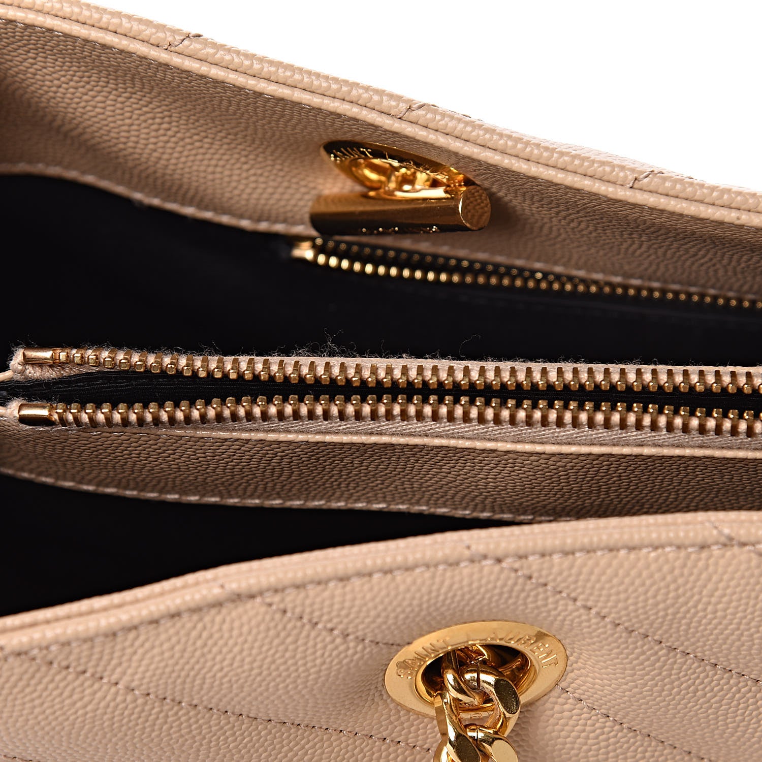Saint Laurent Grain De Poudre Matelasse Chevron Monogram Shopping Bag Nude Powder 11 of 15