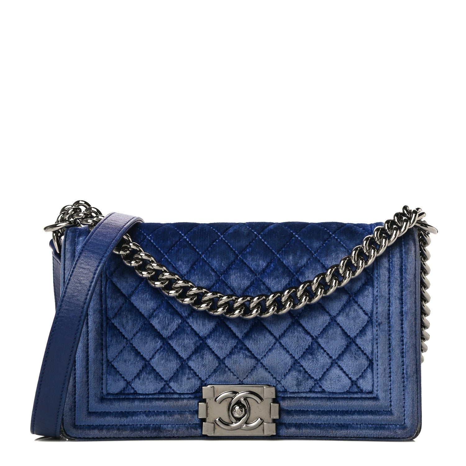 Chanel Velvet Quilted Medium Boy Flap Blue 1 of 16