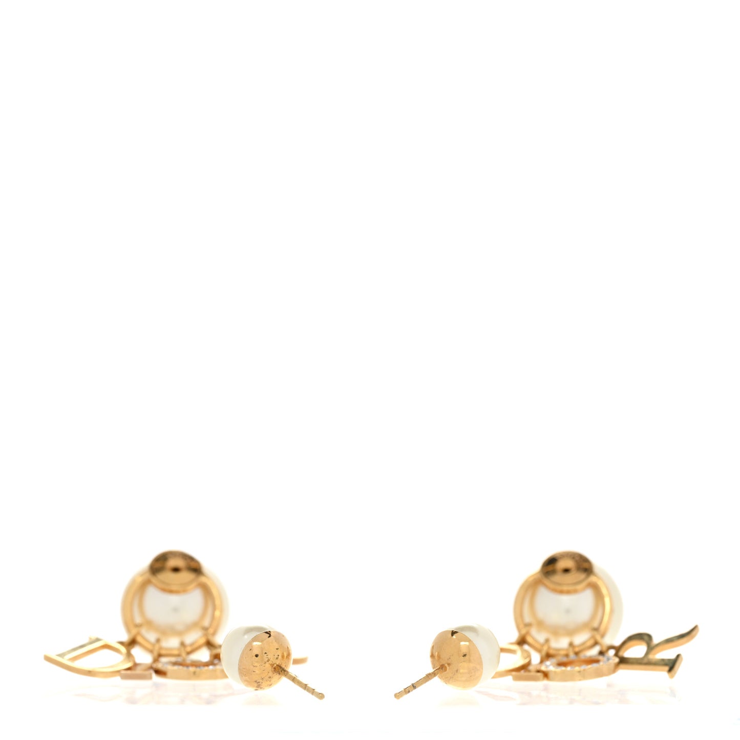 Pearl Crystal Tribal Logo Charms Earrings Gold