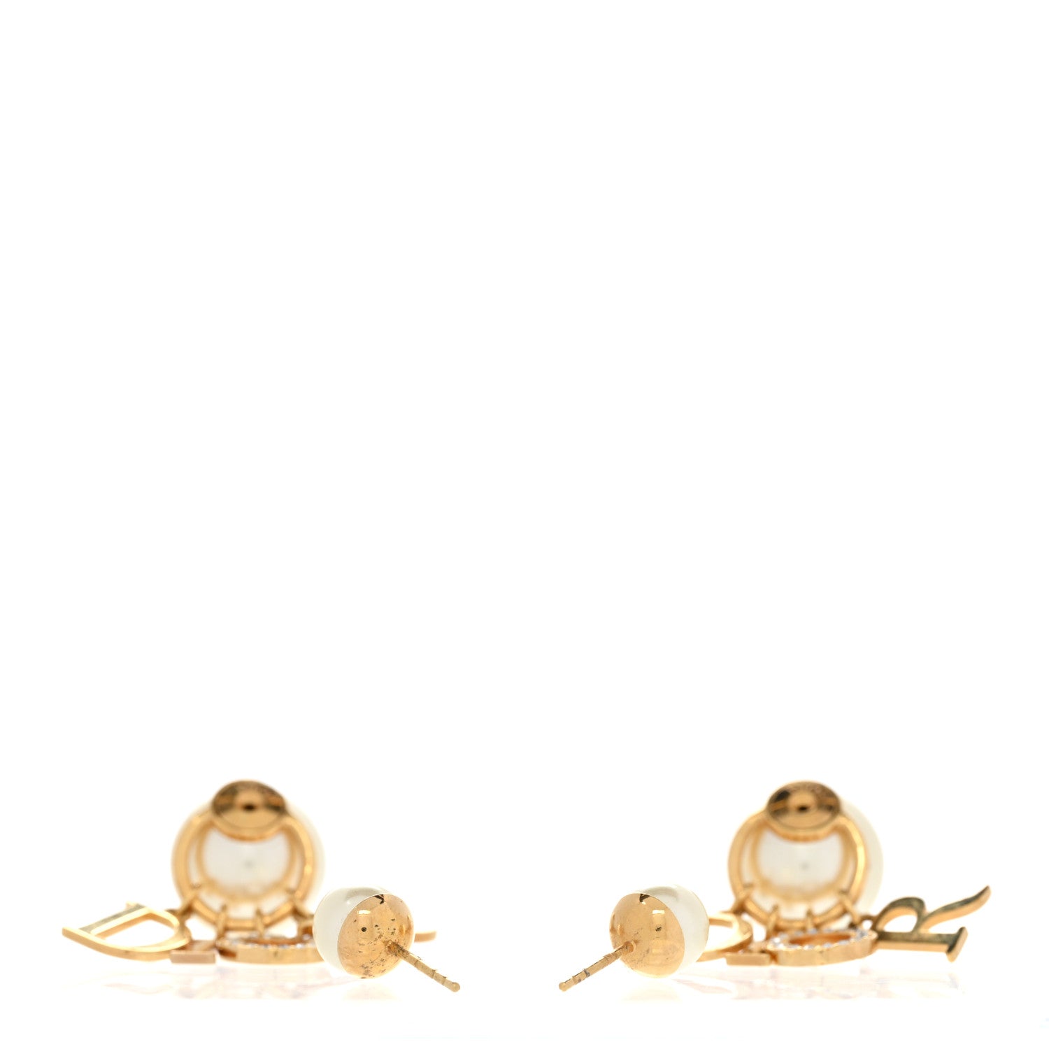 Christian Dior Pearl Crystal Tribal Logo Charms Earrings Gold 3 of 7