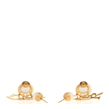 Christian Dior Pearl Crystal Tribal Logo Charms Earrings Gold 3 of 7