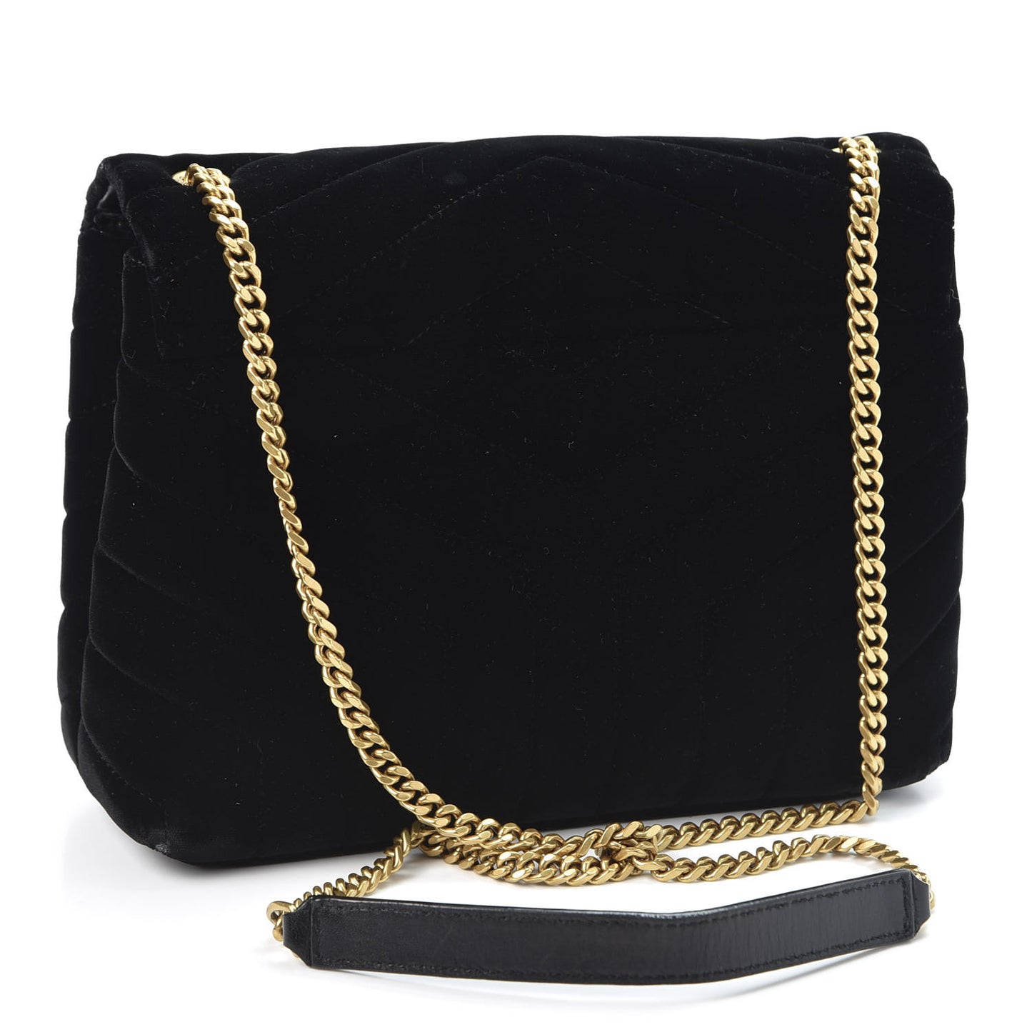 Velvet Y Quilted Monogram Small Loulou Chain Satchel Black