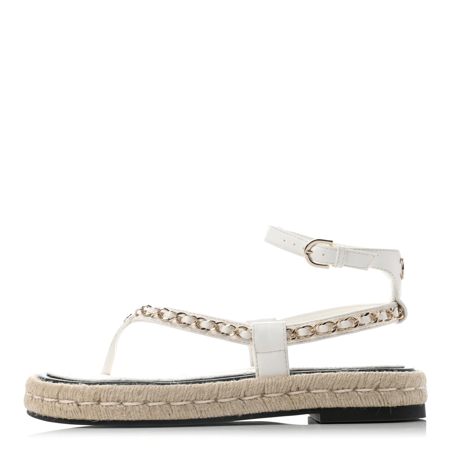 Lambskin Chain CC Thong Espadrille Sandals 36 White
