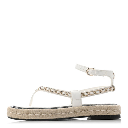 Chanel Lambskin Chain CC Thong Espadrille Sandals 36 White 1 of 6