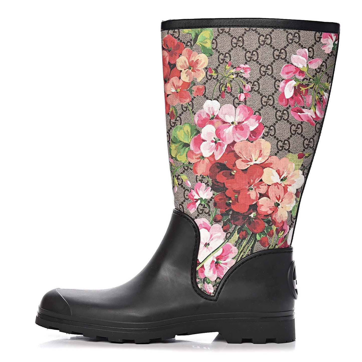 GG Supreme Monogram Blooms Flat Rubber Boots 40 Beige Multicolor
