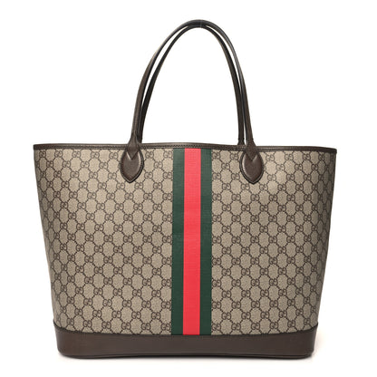 Gucci GG Supreme Monogram Textured Dollar Calfskin Web Large Ophidia Tote Beige Ebony New Acero 1 of 11