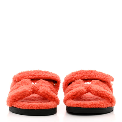 Hermes Woolskin Womens Chypre Sandals 37.5 Orange 2 of 8