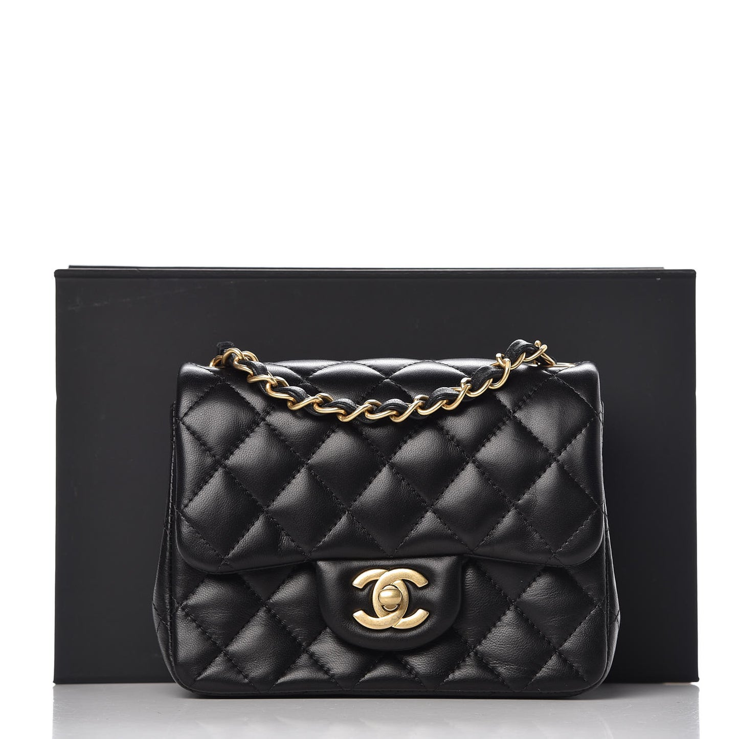 Lambskin Quilted Mini Square Flap Black