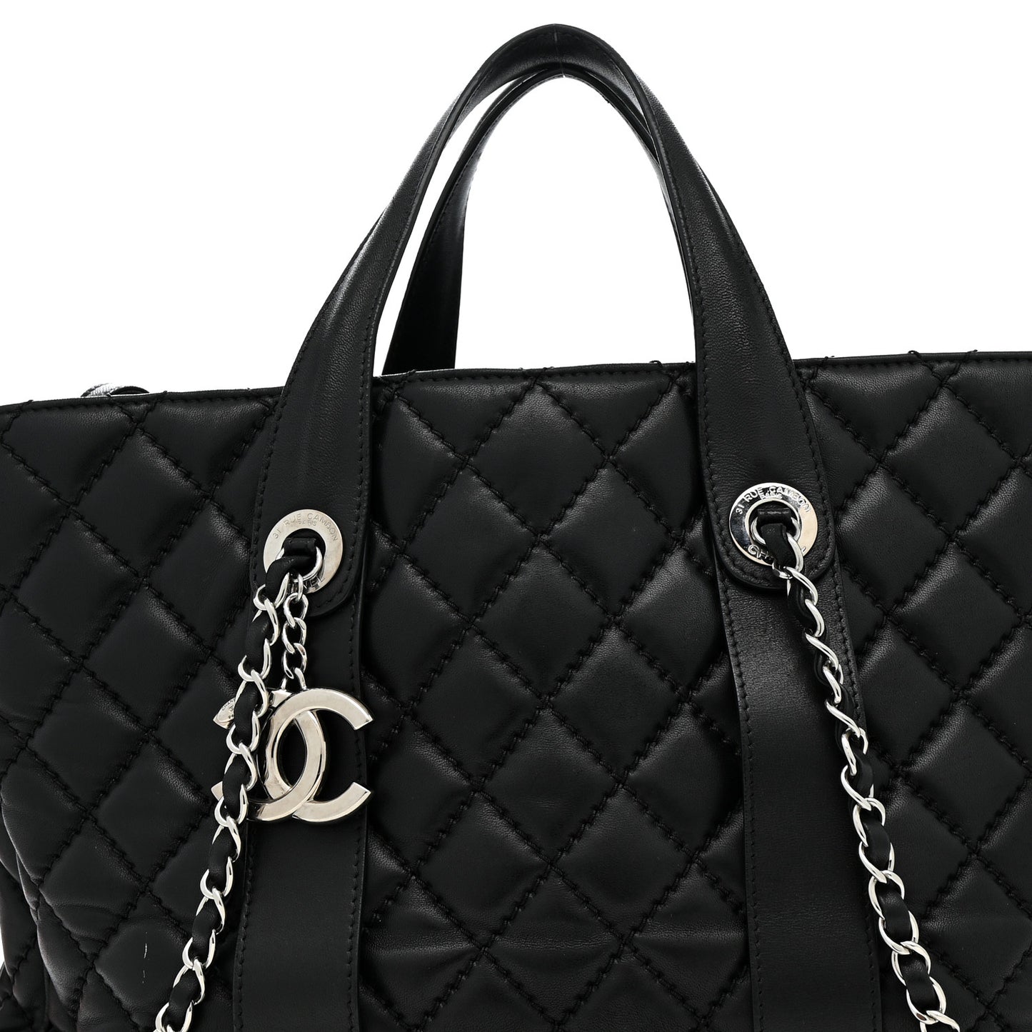 Lambskin Quilted Easy Carry Shopping Tote Black