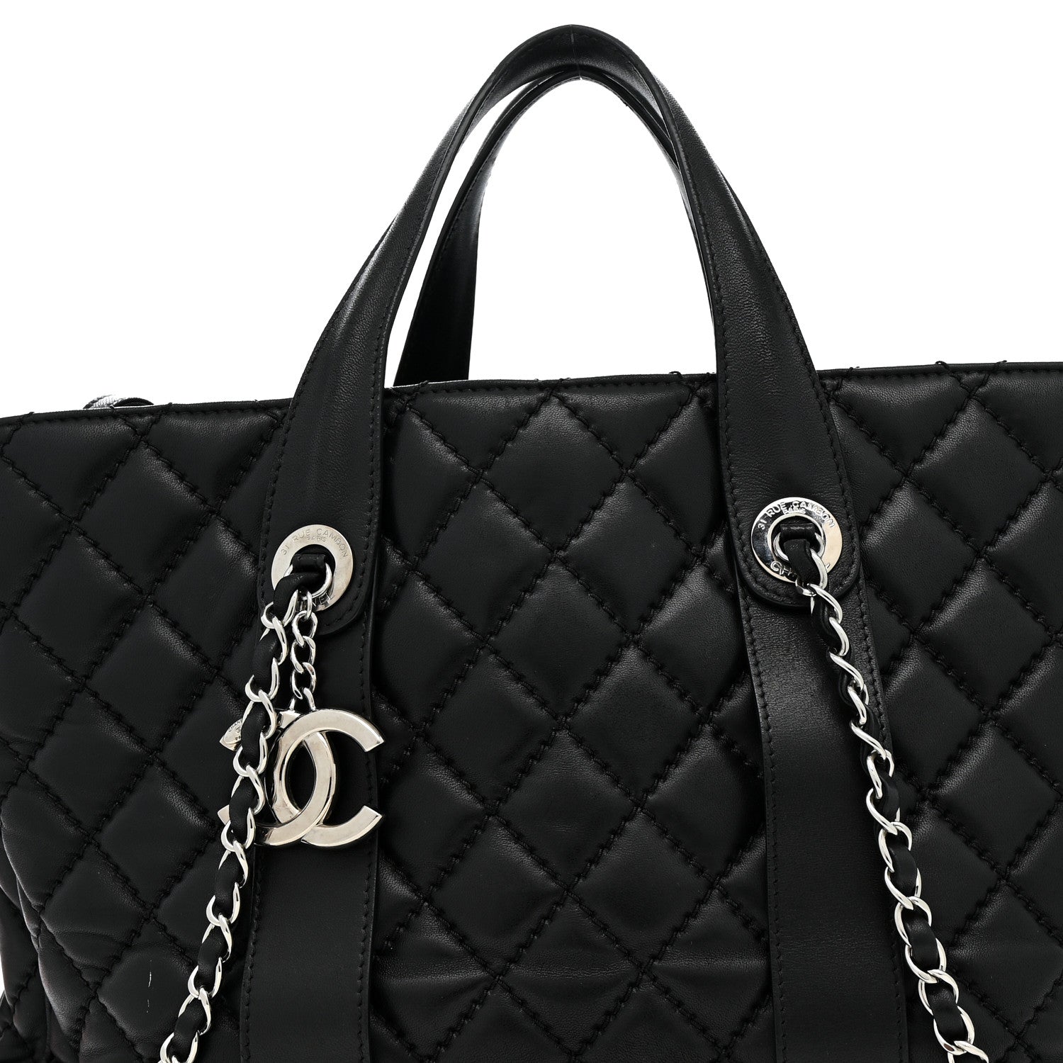 Chanel Lambskin Quilted Easy Carry Shopping Tote Black 12 of 17