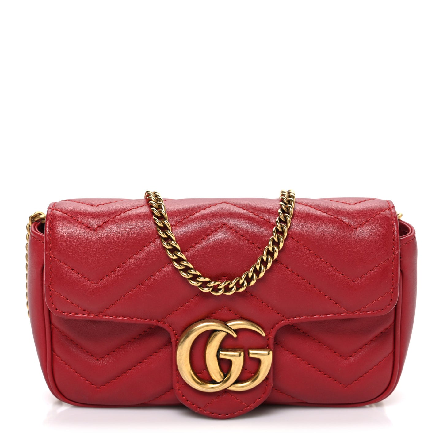 Calfskin Matelasse Super Mini GG Marmont Shoulder Bag Hibiscus Red