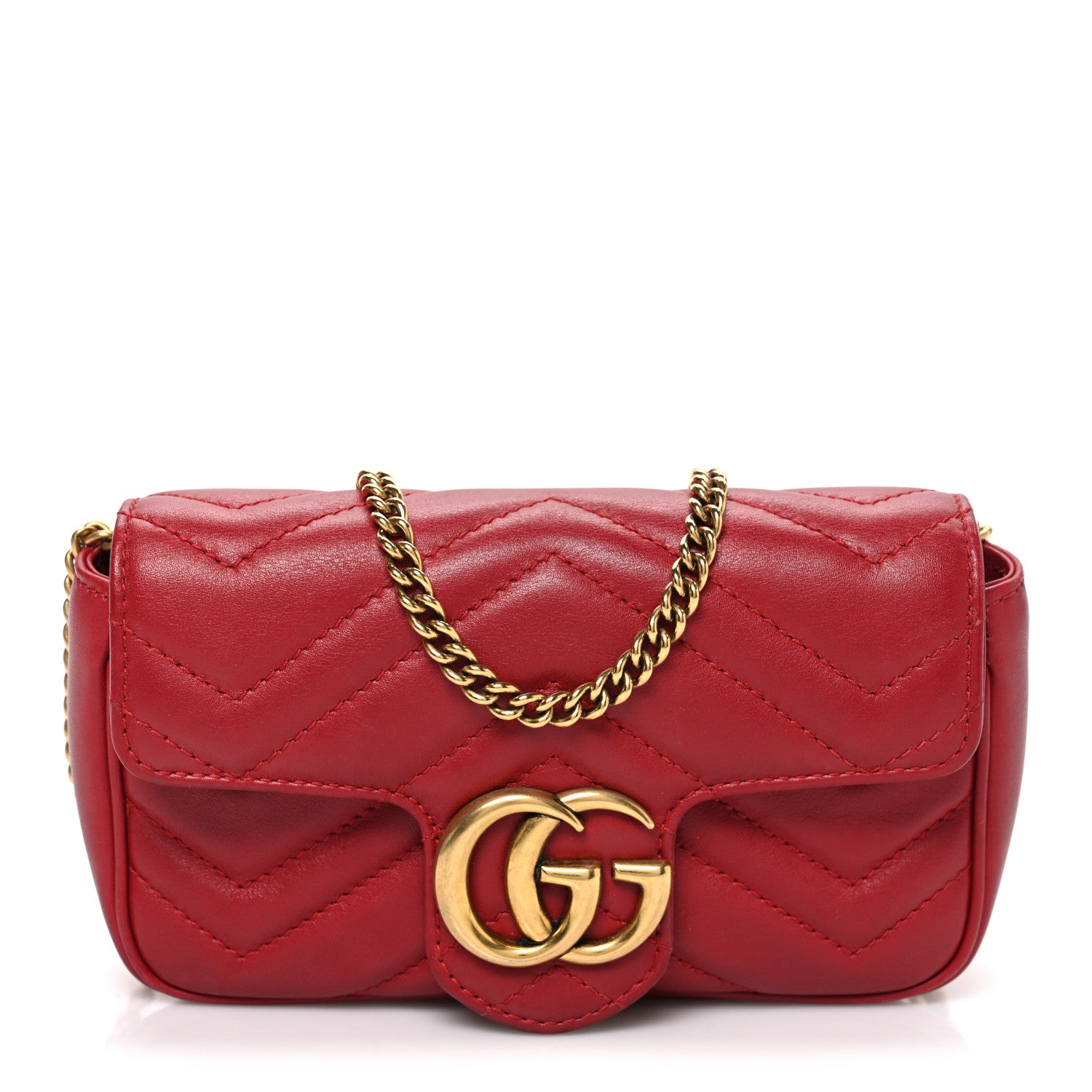 Gucci Calfskin Matelasse Super Mini GG Marmont Shoulder Bag Hibiscus Red 1 of 10