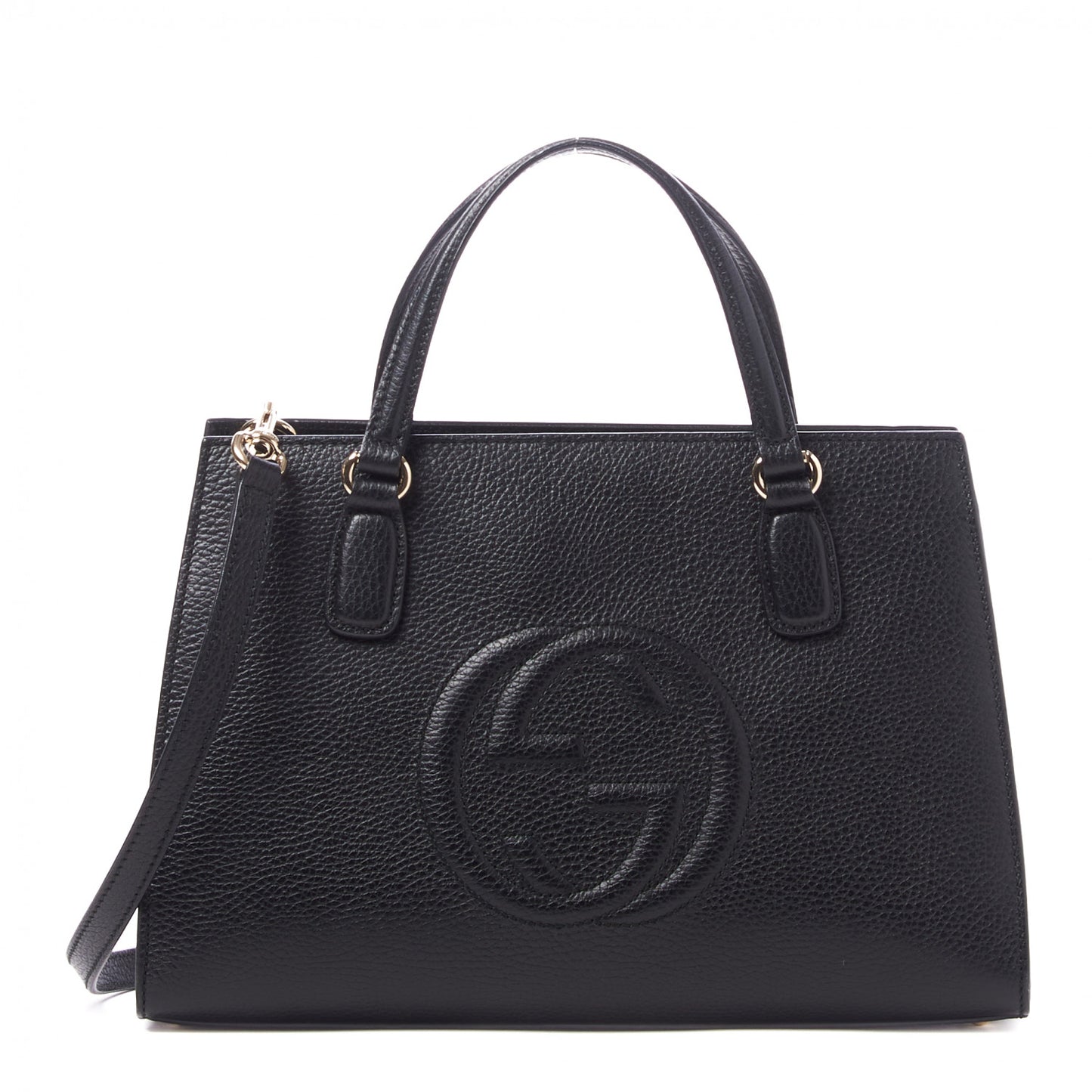 Pebbled Calfskin Medium Soho Top Handle Satchel Black