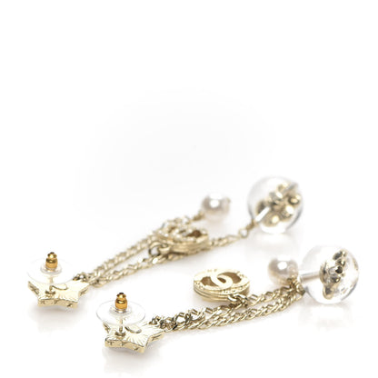 Chanel Crystal Pearl Resin CC Star Dangle Earrings Gold 3 of 5