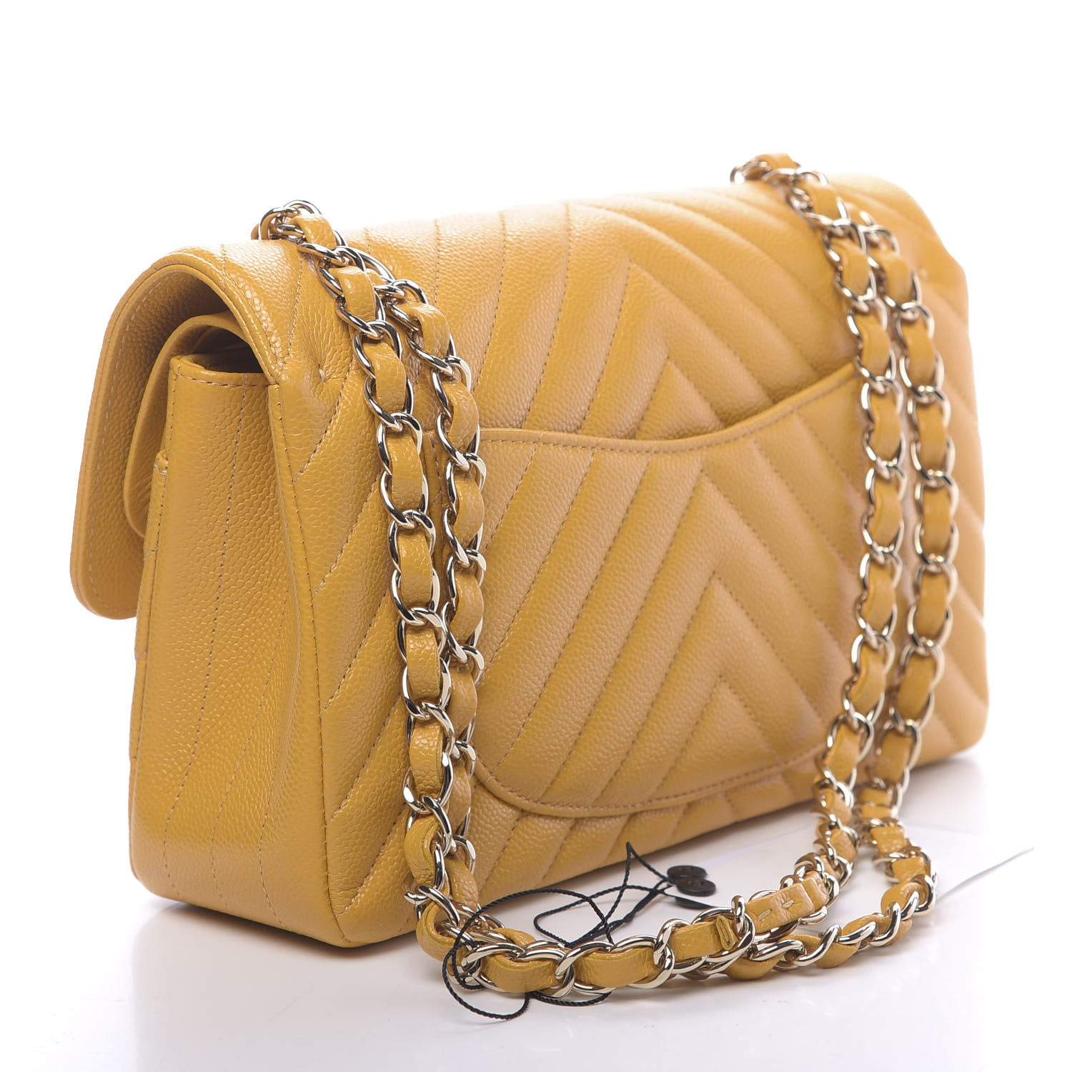 Chanel Caviar Chevron Quilted Small Double Flap Yellow 3 of 11
