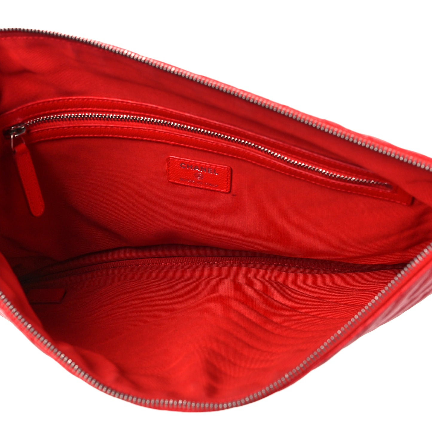 Caviar Chevron Quilted Medium Cosmetic Case Red