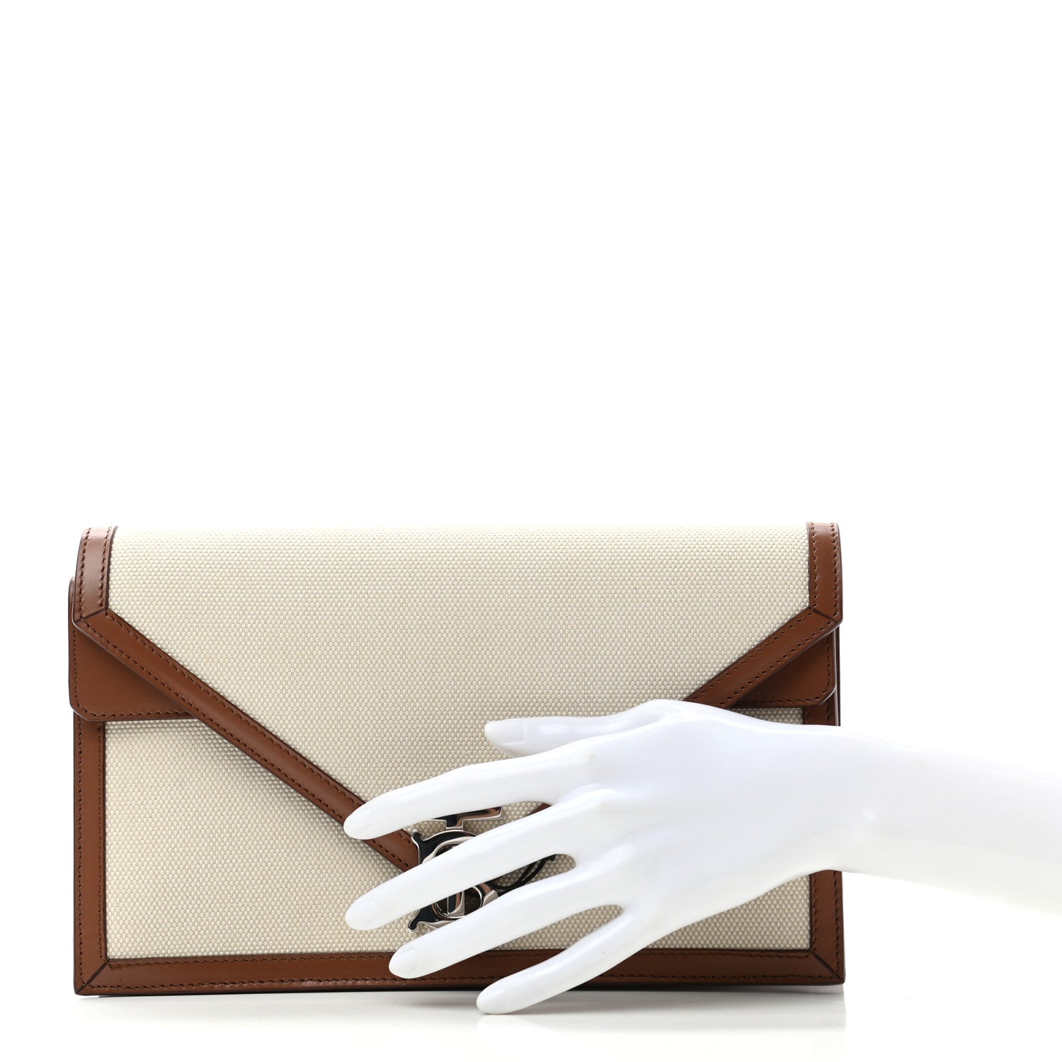 Burberry Canvas Calfskin Small TB Envelope Clutch Natural 2 of 7