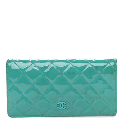 Chanel Patent Quilted Yen Wallet Turquoise 1 of 14