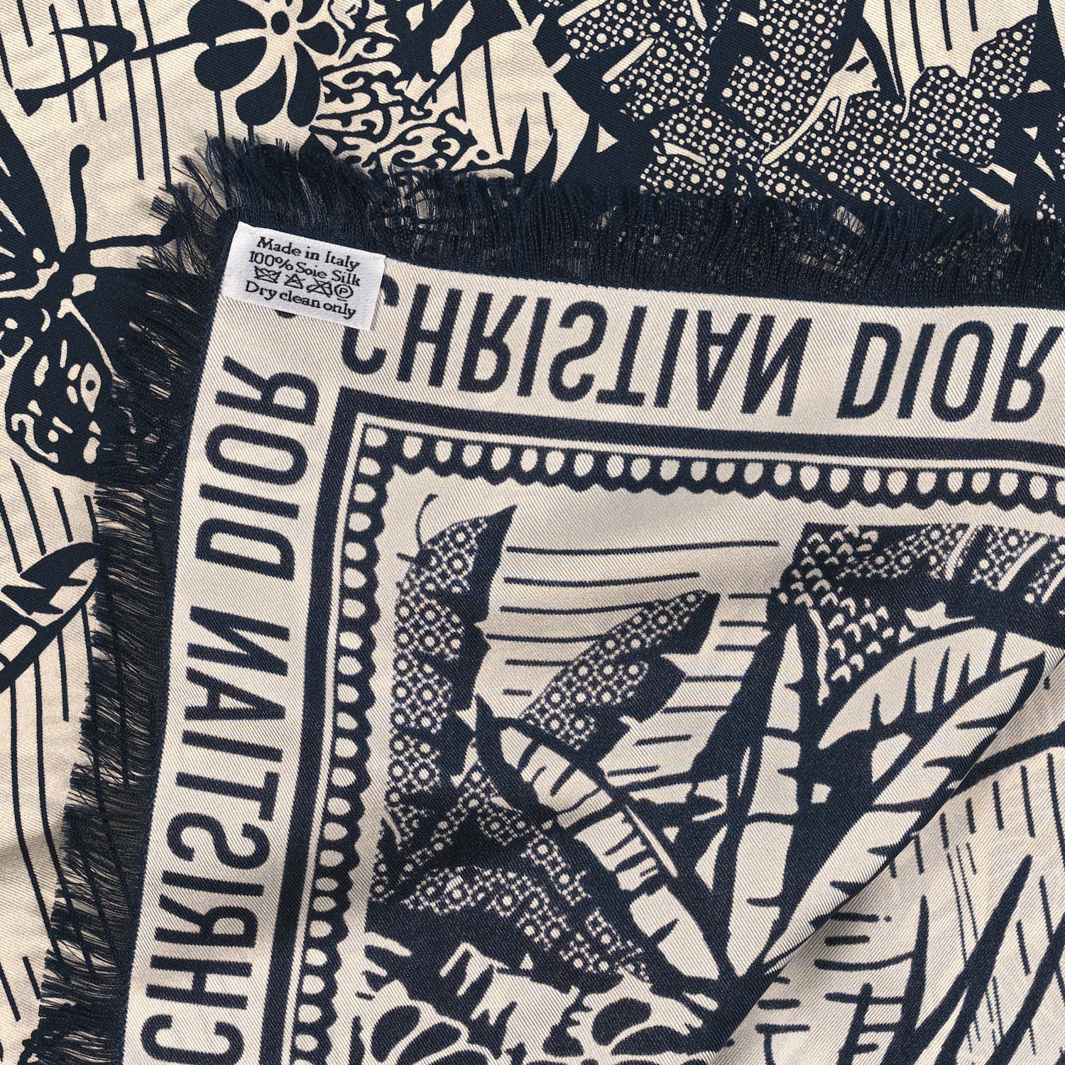 Christian Dior Silk Toile De Jouy Tropicalia Scarf Black White