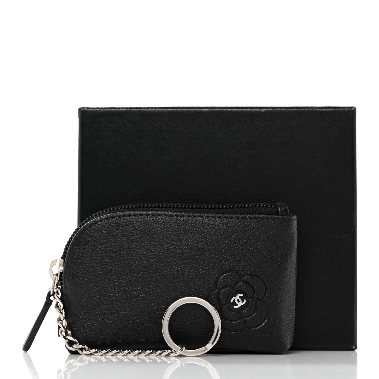Chanel Calfskin Quilted CC Camellia Zip Around Coin Purse Black 8 of 8