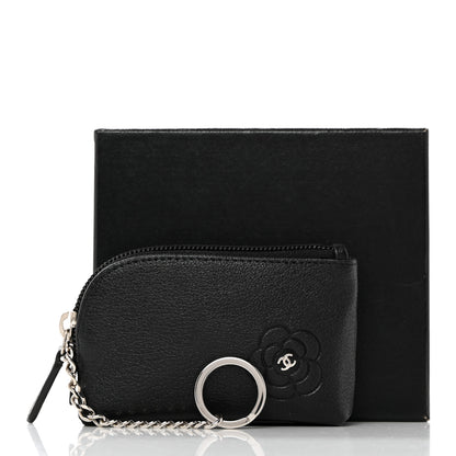 Chanel Calfskin Quilted CC Camellia Zip Around Coin Purse Black 8 of 8