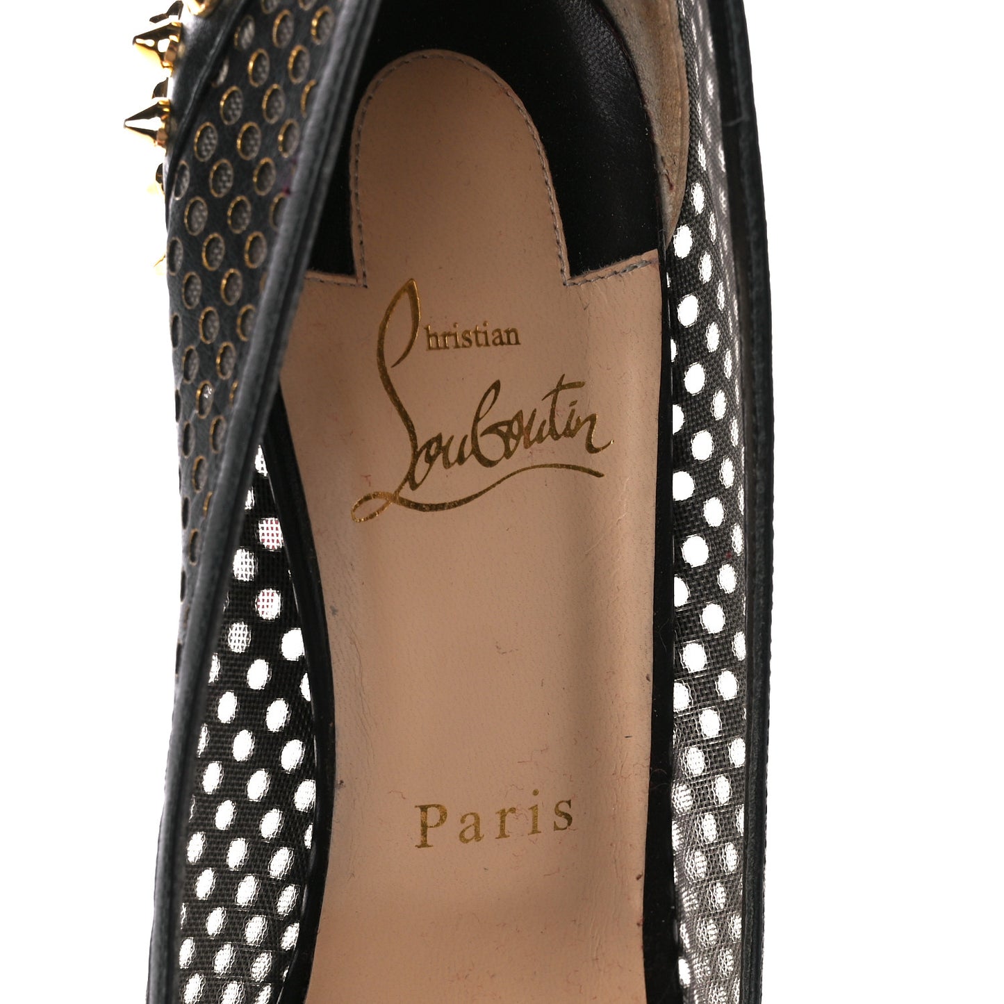 Fishnet Mesh Suede Guni 100 Spiked Pumps 39.5 Black