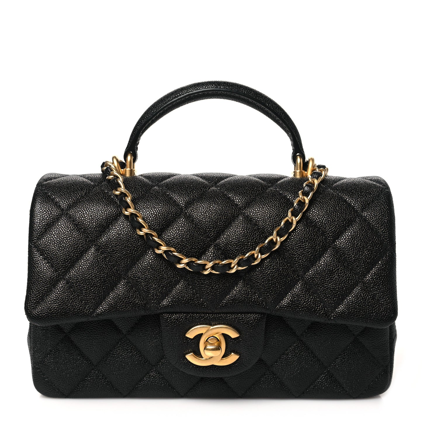 Caviar Quilted Mini Top Handle Rectangular Flap Black