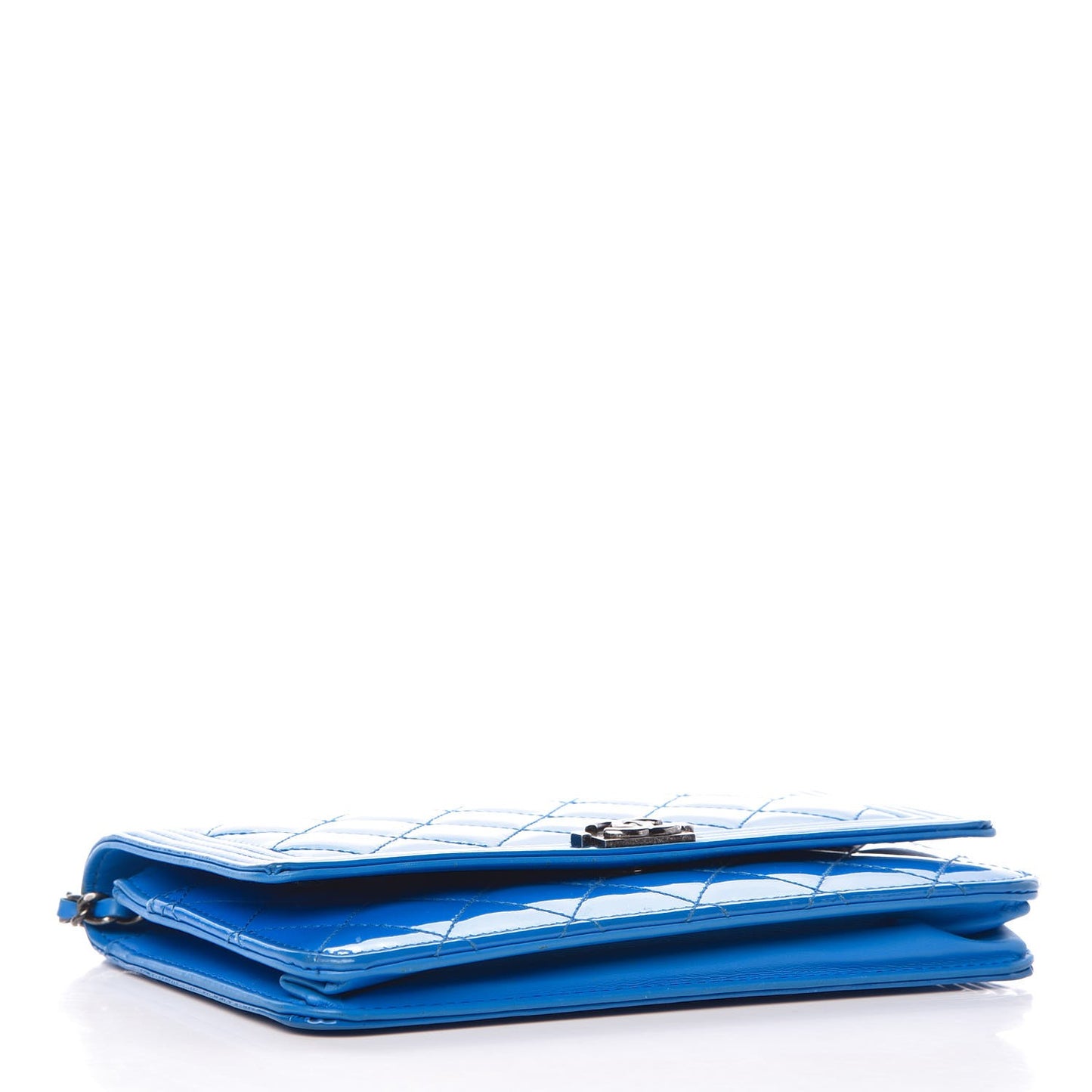Patent Calfskin Quilted Boy Wallet On Chain WOC Blue