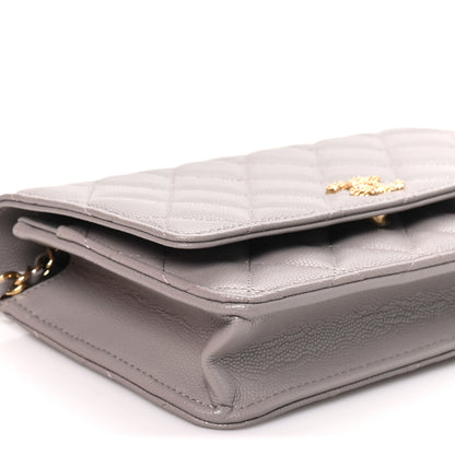 Chanel Grained Calfskin Quilted Strass CC Wallet On Chain WOC Dark Grey 9 of 11