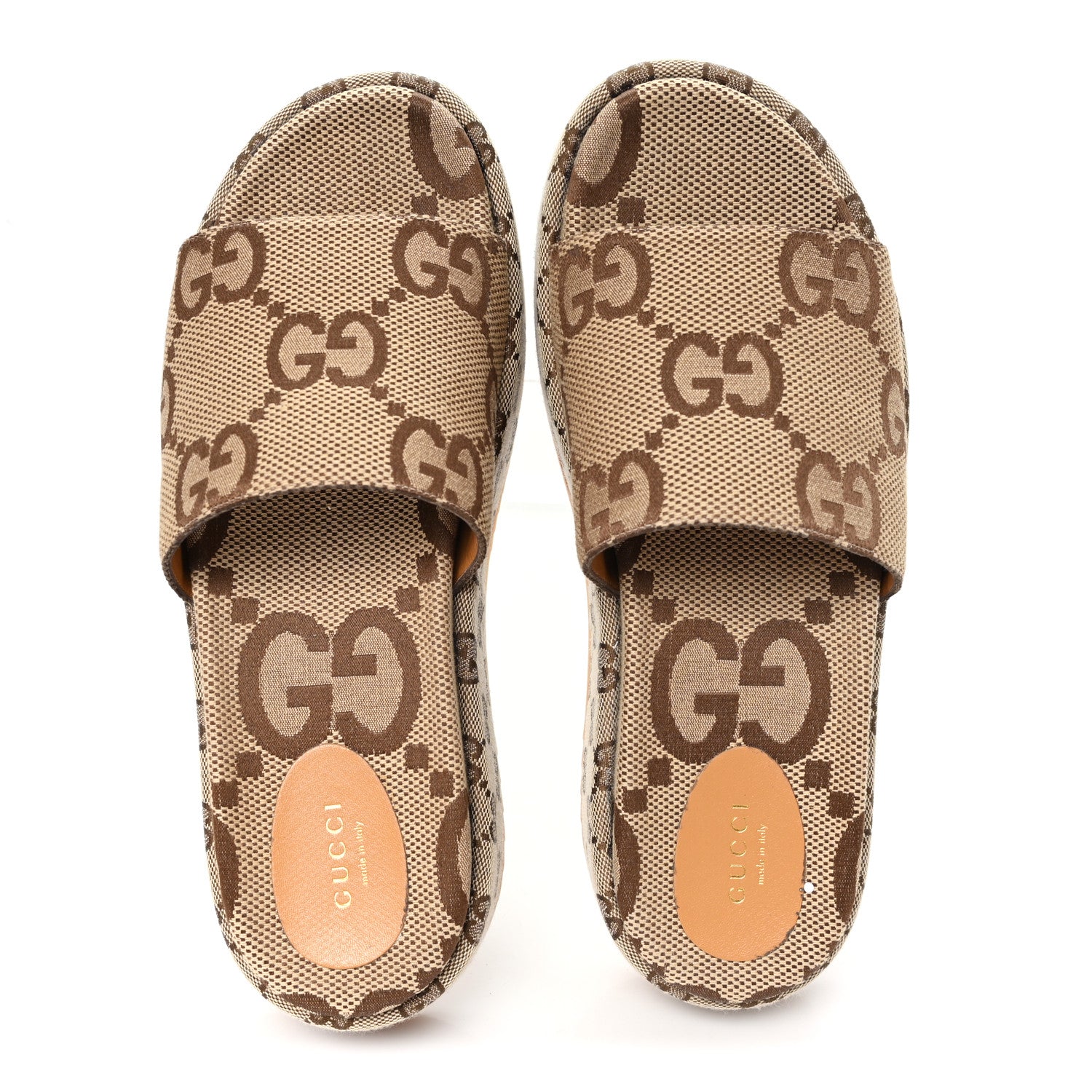 Gucci Monogram Maxi GG Angelina Platform 55mm Slide Sandals 41 Camel Ebony 2 of 10