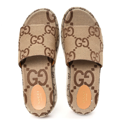 Gucci Monogram Maxi GG Angelina Platform 55mm Slide Sandals 41 Camel Ebony 2 of 10