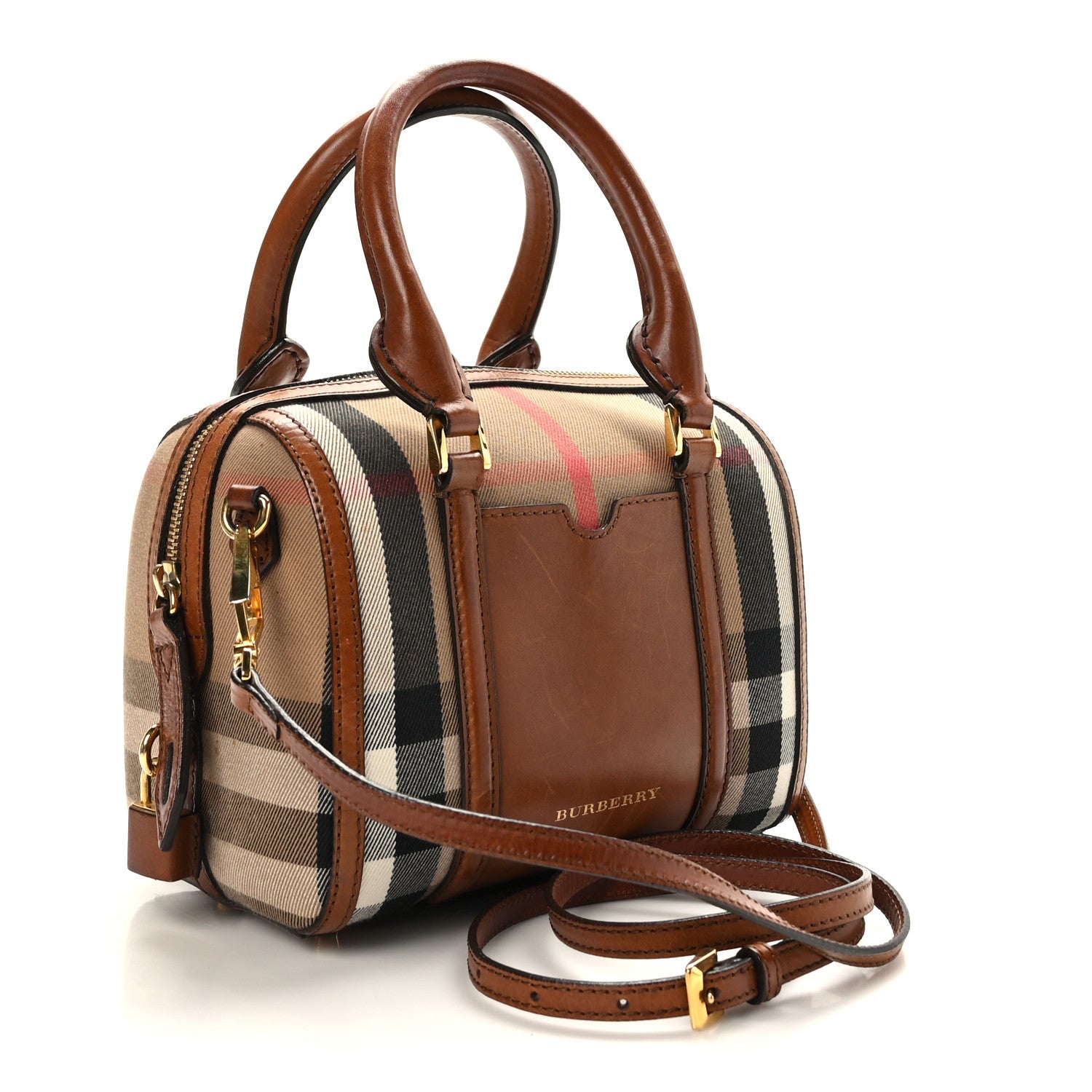 Burberry House Check Bridle Calfskin Small Alchester Bowling Bag Dark Tan 3 of 11