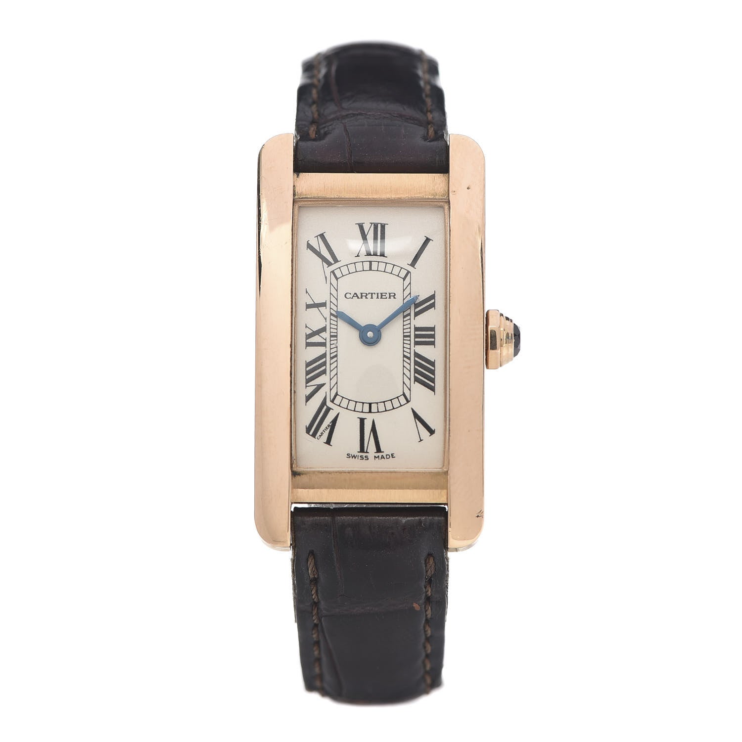 Cartier 18K Pink Gold Alligator 19mm Tank Americaine Quartz Watch Brown 1 of 8